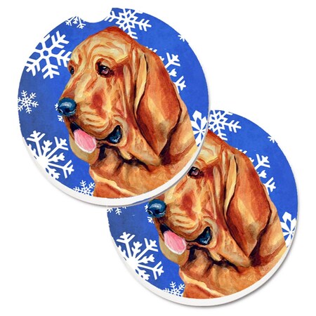 Carolines Treasures Bloodhound Winter Snowflakes Holiday Set of 2 Cup Holder Car Coaster LH9286CARC